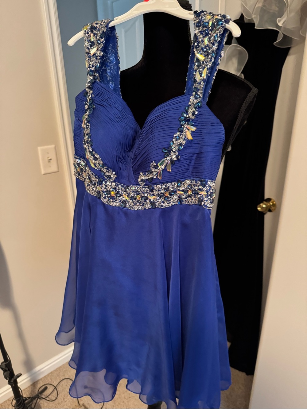 Dave & Johnny Royal Blue Beaded Chiffon Prom Dress